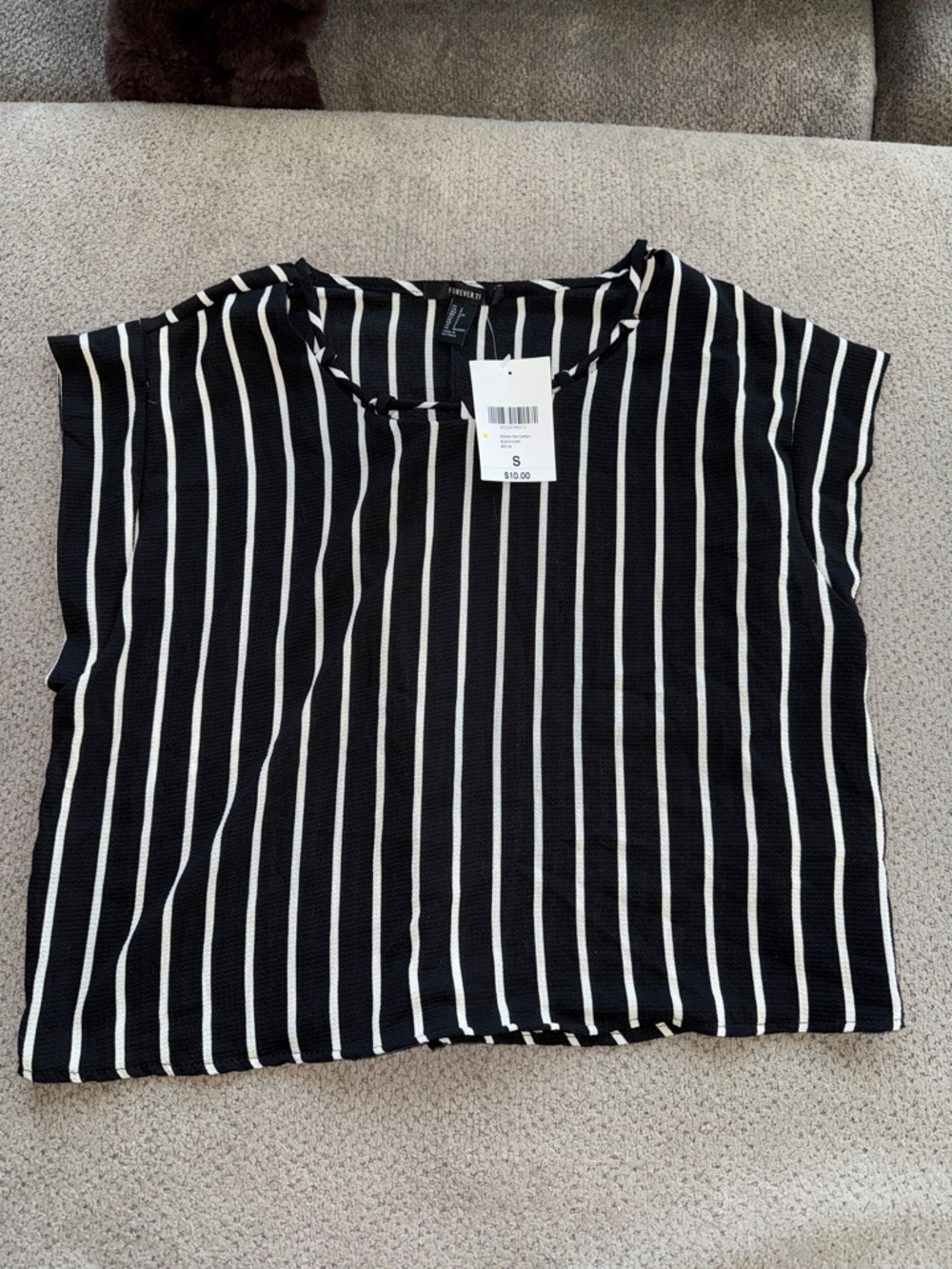 Forever 21 Black and White Vertical Stripe Cap Sleeve Top